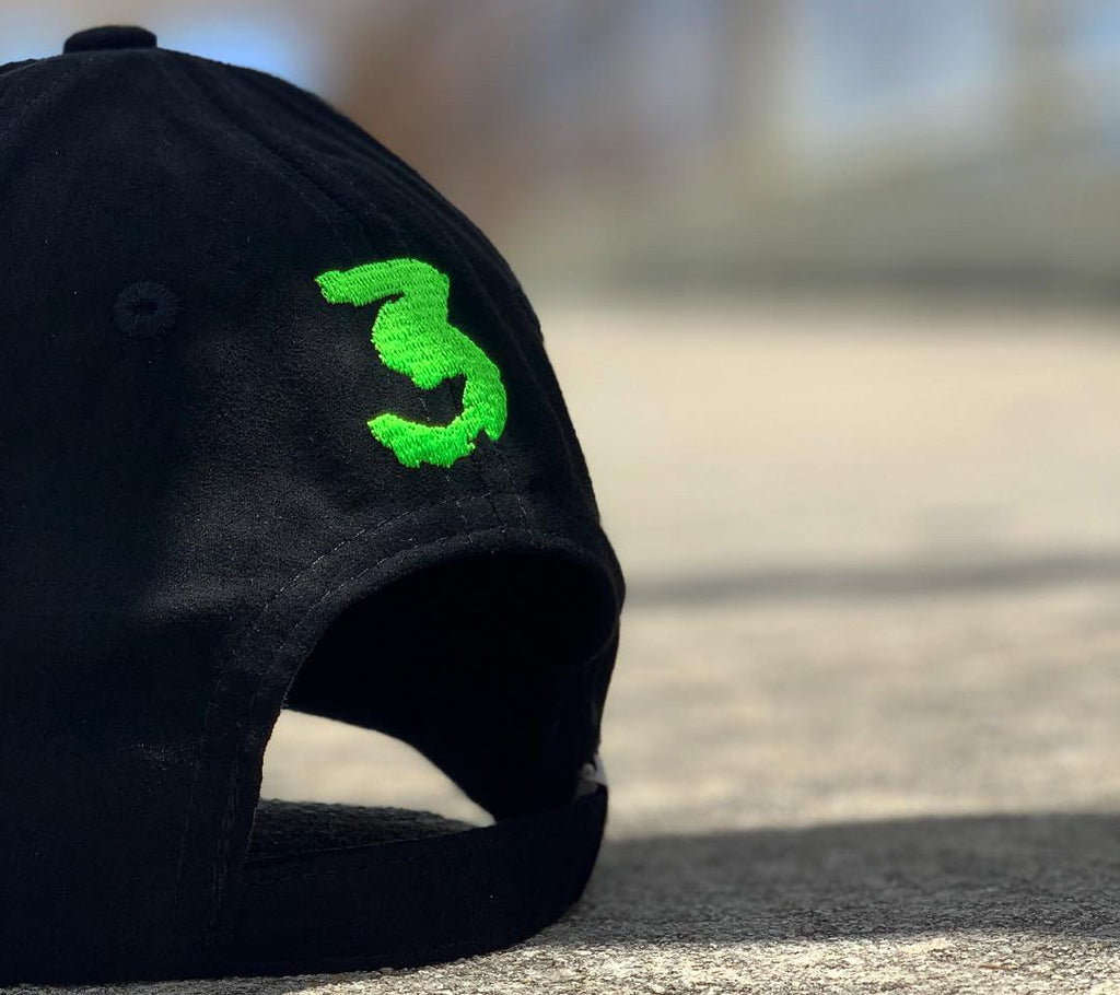 Black & Lime Suede Savage Hat with strap enclosure 